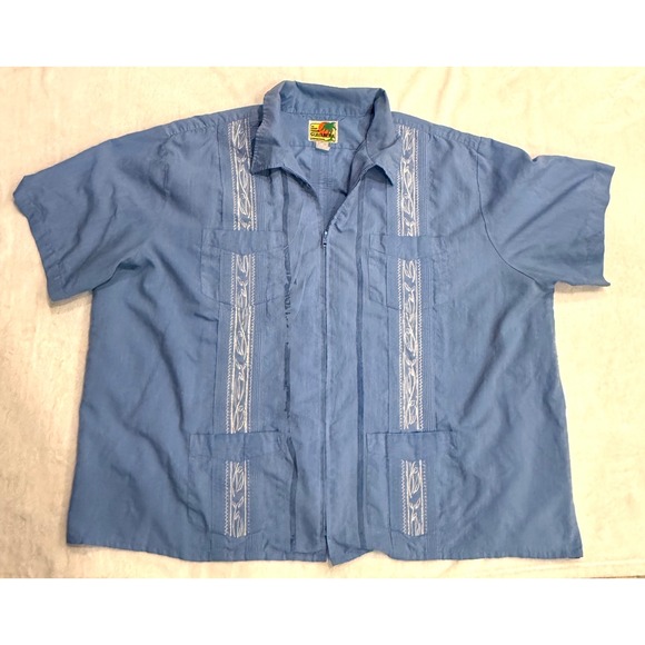 Haband Other - Haband Guayabera Shirt Mens Blue Zip Front Embroidered Short Sleeve XL 4XL
